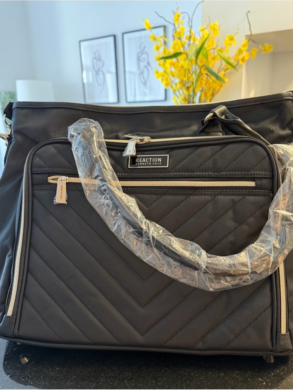 Kenneth Cole Reaction Black Quilted Travel Laptop and Tablet Tote